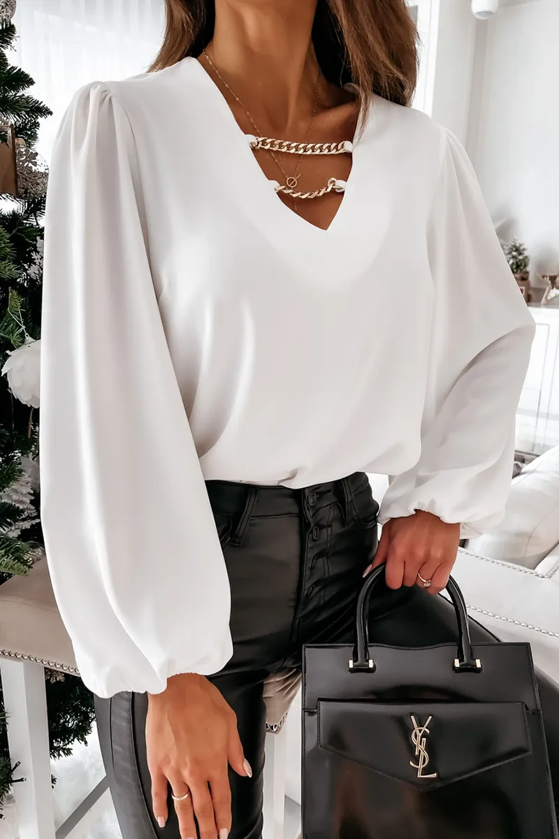 Elegant Solid Chains V Neck Tops