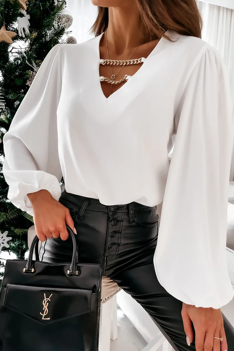 Elegant Solid Chains V Neck Tops