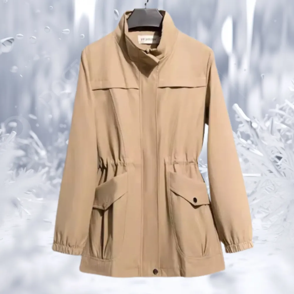 Elegant winter coat with stand-up collar and fitted waist for women