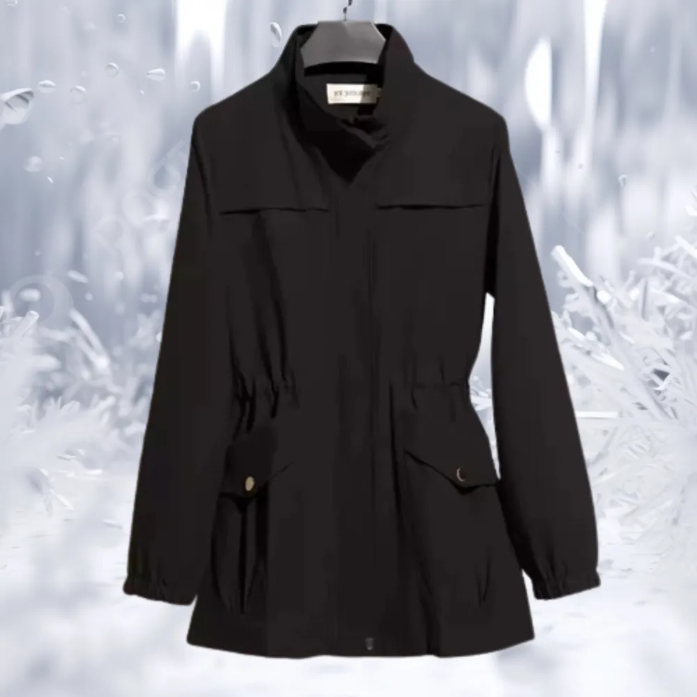 Elegant winter coat with stand-up collar and fitted waist for women