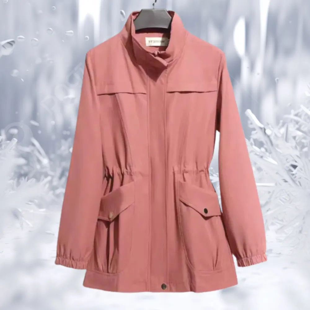 Elegant winter coat with stand-up collar and fitted waist for women