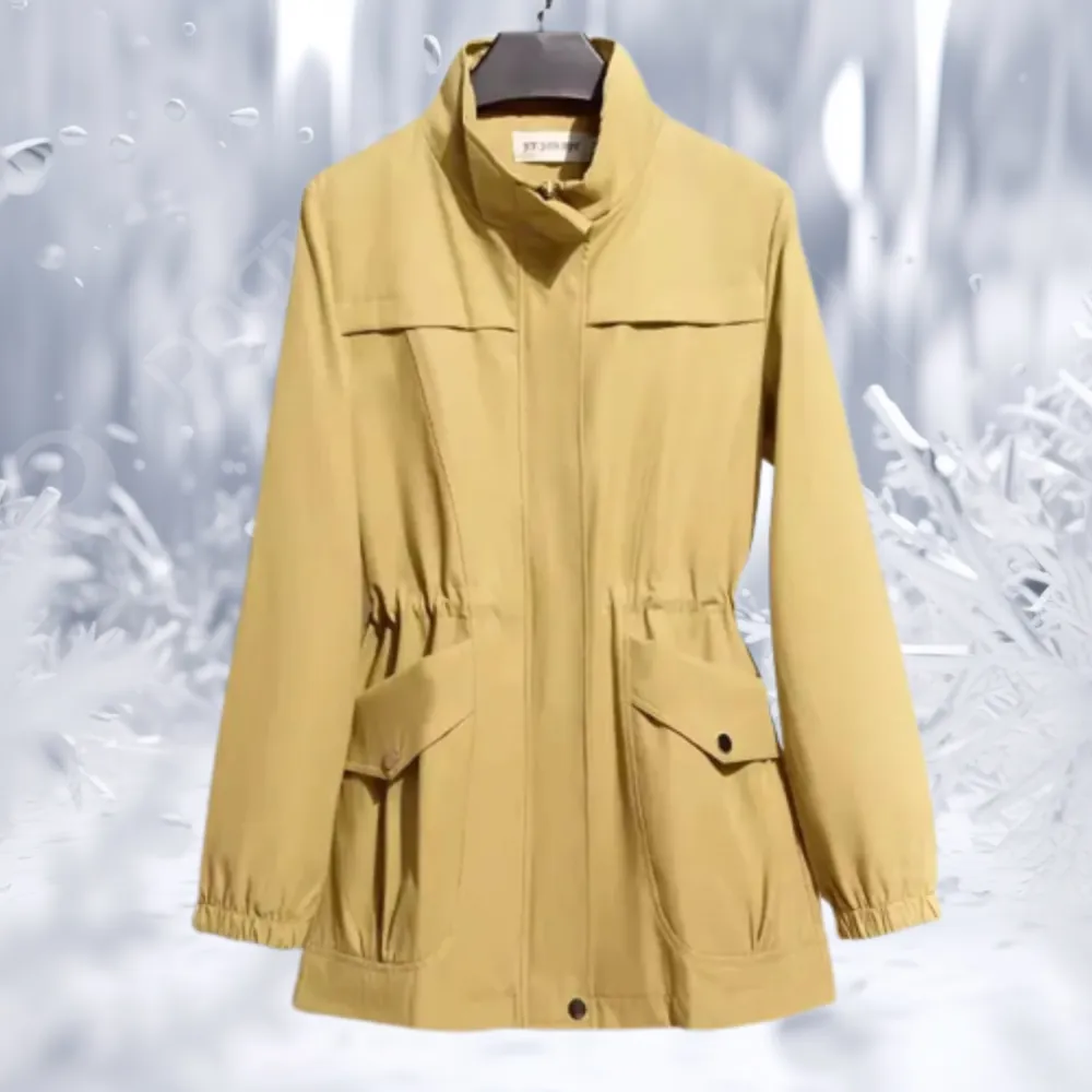 Elegant winter coat with stand-up collar and fitted waist for women
