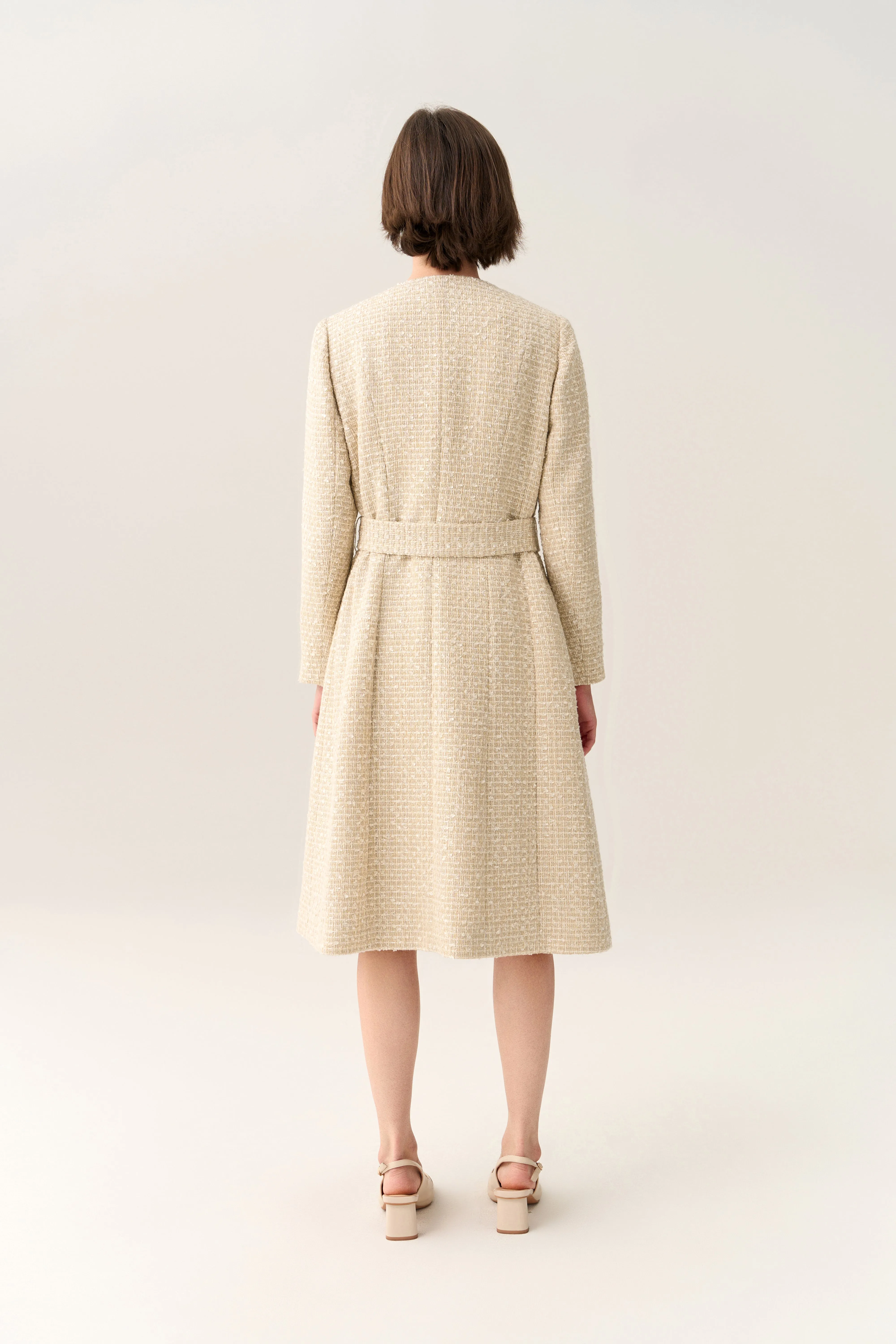 Embellish-trimmed Tie Belt Coat