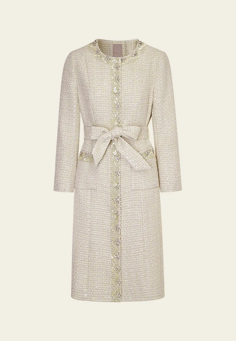 Embellish-trimmed Tie Belt Coat