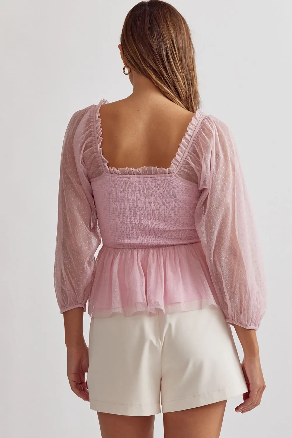 Emmy- Sheer Swiss Dot Peplum Top
