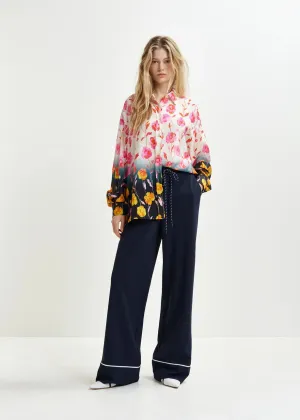 Essentiel Antwerp HAND Dark blue and white wide-leg pants with contrasting trim
