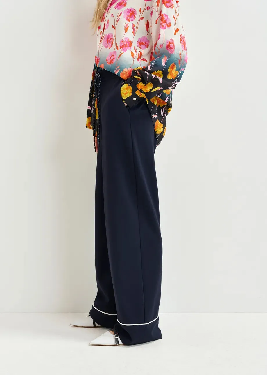 Essentiel Antwerp HAND Dark blue and white wide-leg pants with contrasting trim