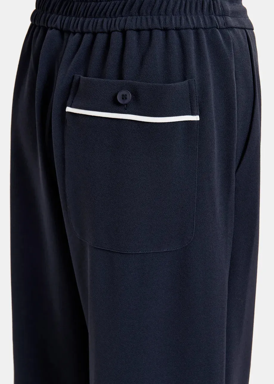 Essentiel Antwerp HAND Dark blue and white wide-leg pants with contrasting trim