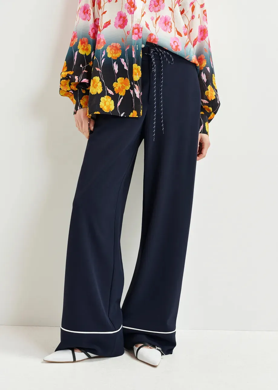 Essentiel Antwerp HAND Dark blue and white wide-leg pants with contrasting trim