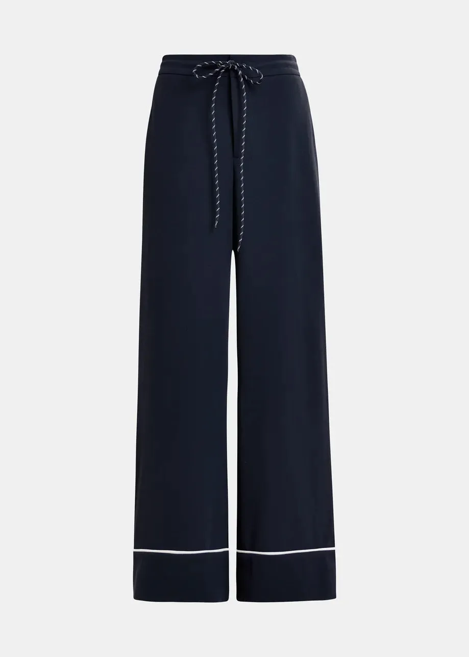 Essentiel Antwerp HAND Dark blue and white wide-leg pants with contrasting trim