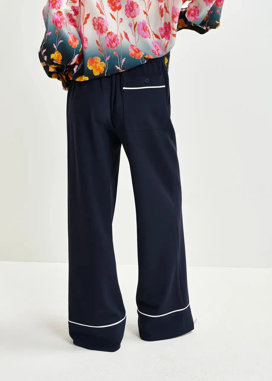 Essentiel Antwerp HAND Dark blue and white wide-leg pants with contrasting trim