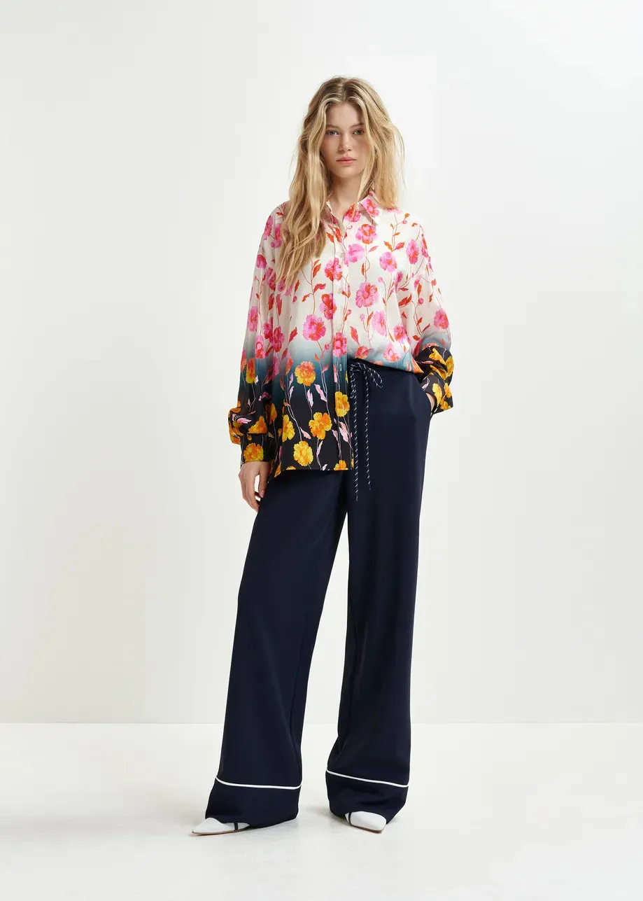 Essentiel Antwerp HAND Dark blue and white wide-leg pants with contrasting trim