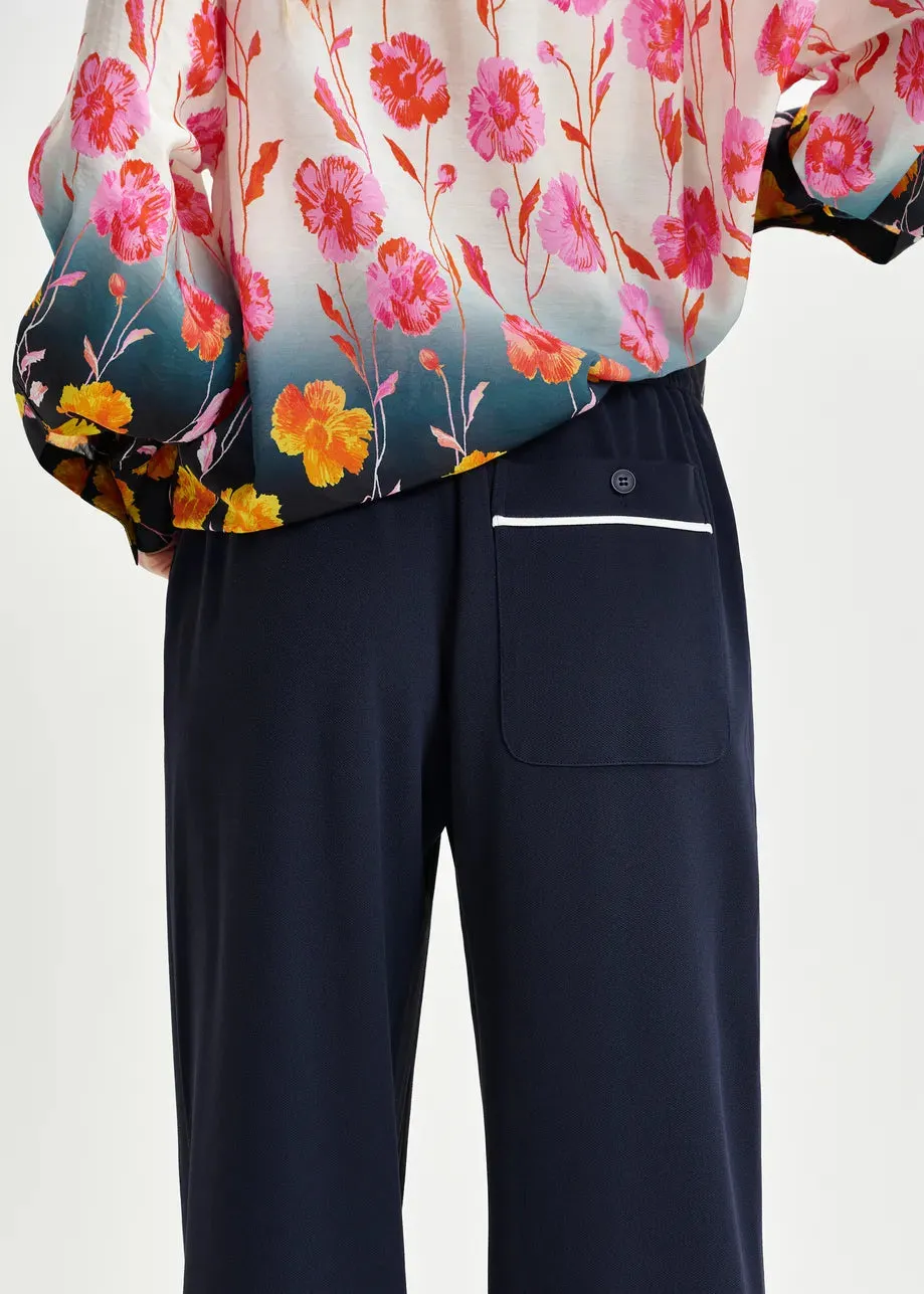 Essentiel Antwerp HAND Dark blue and white wide-leg pants with contrasting trim