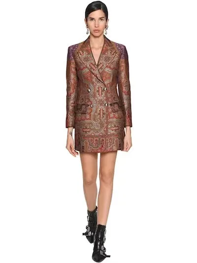 ETRO WOOL JACQUARD BROCADE JACKET DRESS IN MULTICOLOR