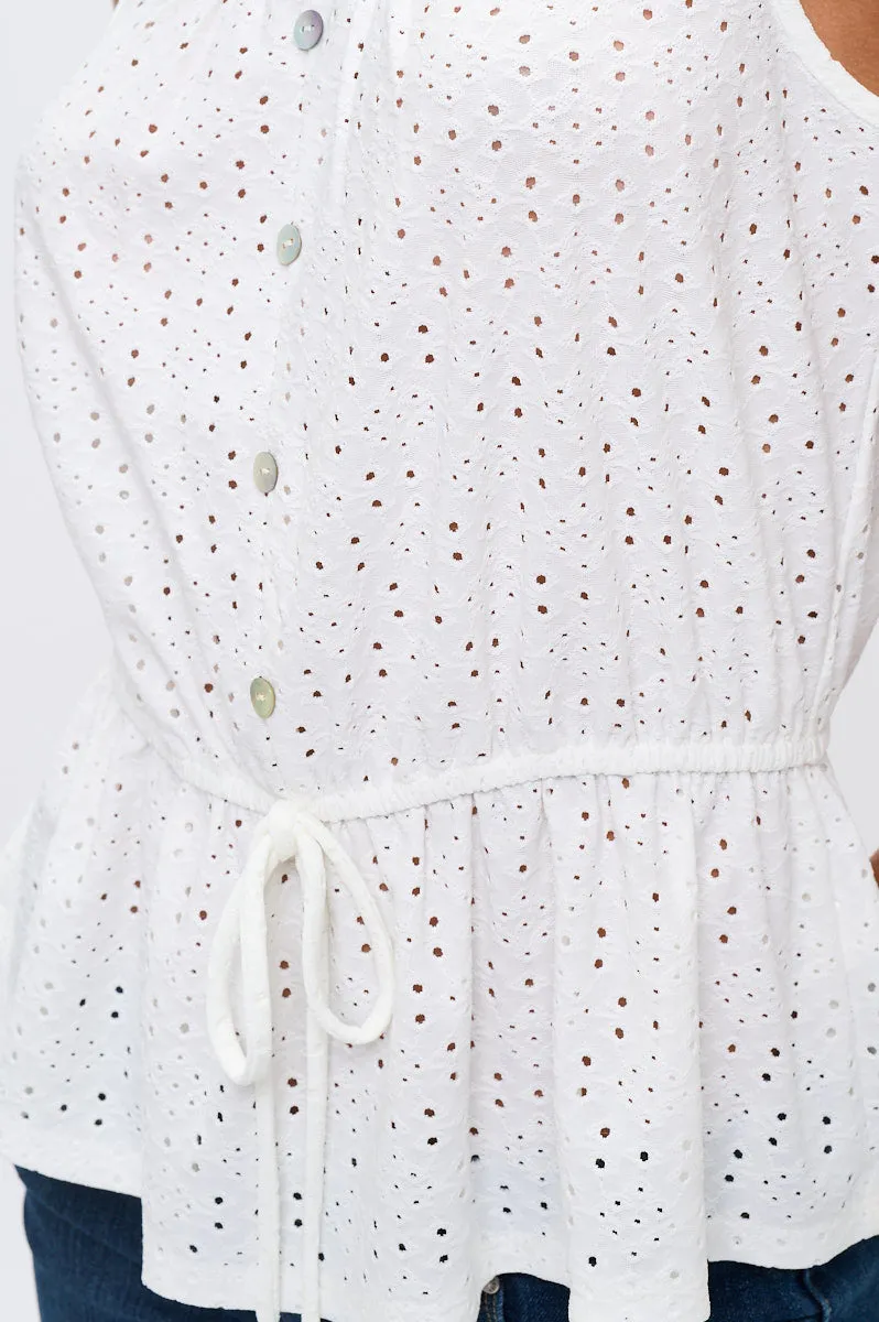 EYELET TUNNEL WAIST PEPLUM