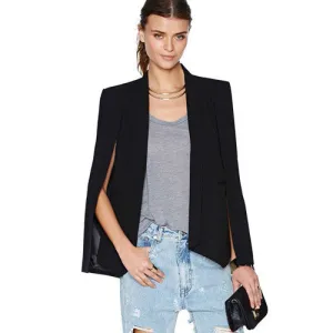 Fashion Cloak Cape Blazer Women Coat White Black Lapel Split Long Sleeve Pockets Solid Casual Suit Jacket Workwear