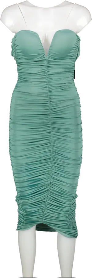 Fashion Nova Green Ruched Everywhere Midi Dress UK 4