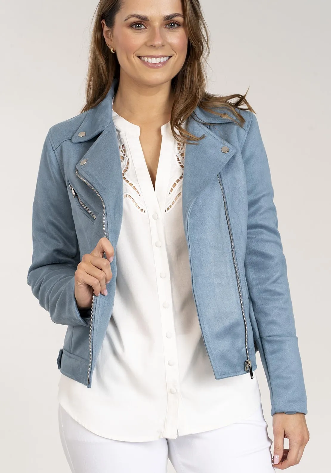 Faux Suede Jacket - Blue