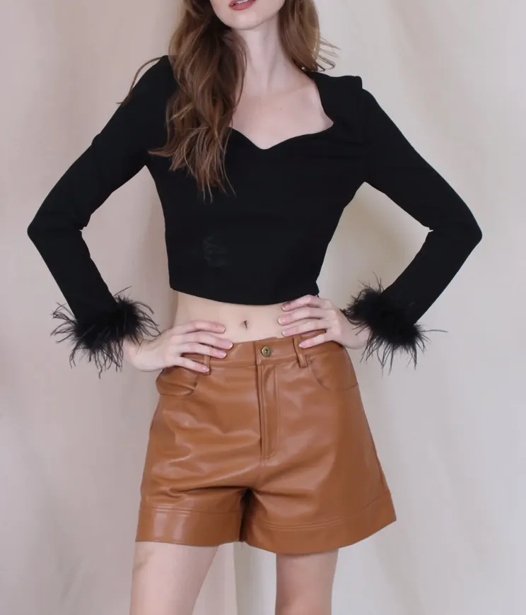 Feather Sleeve Rib Knit Top