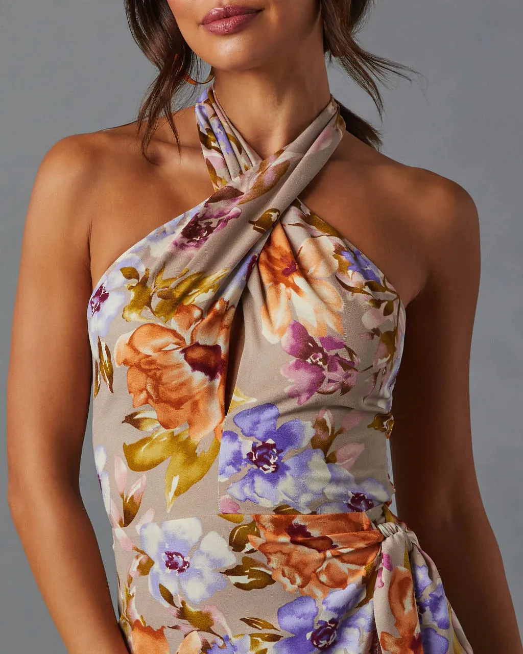 Floral Beauty Twist Front Halter Midi Dress