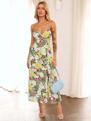 Floral Print Slip Midi Dress with Sweetheart Neckline