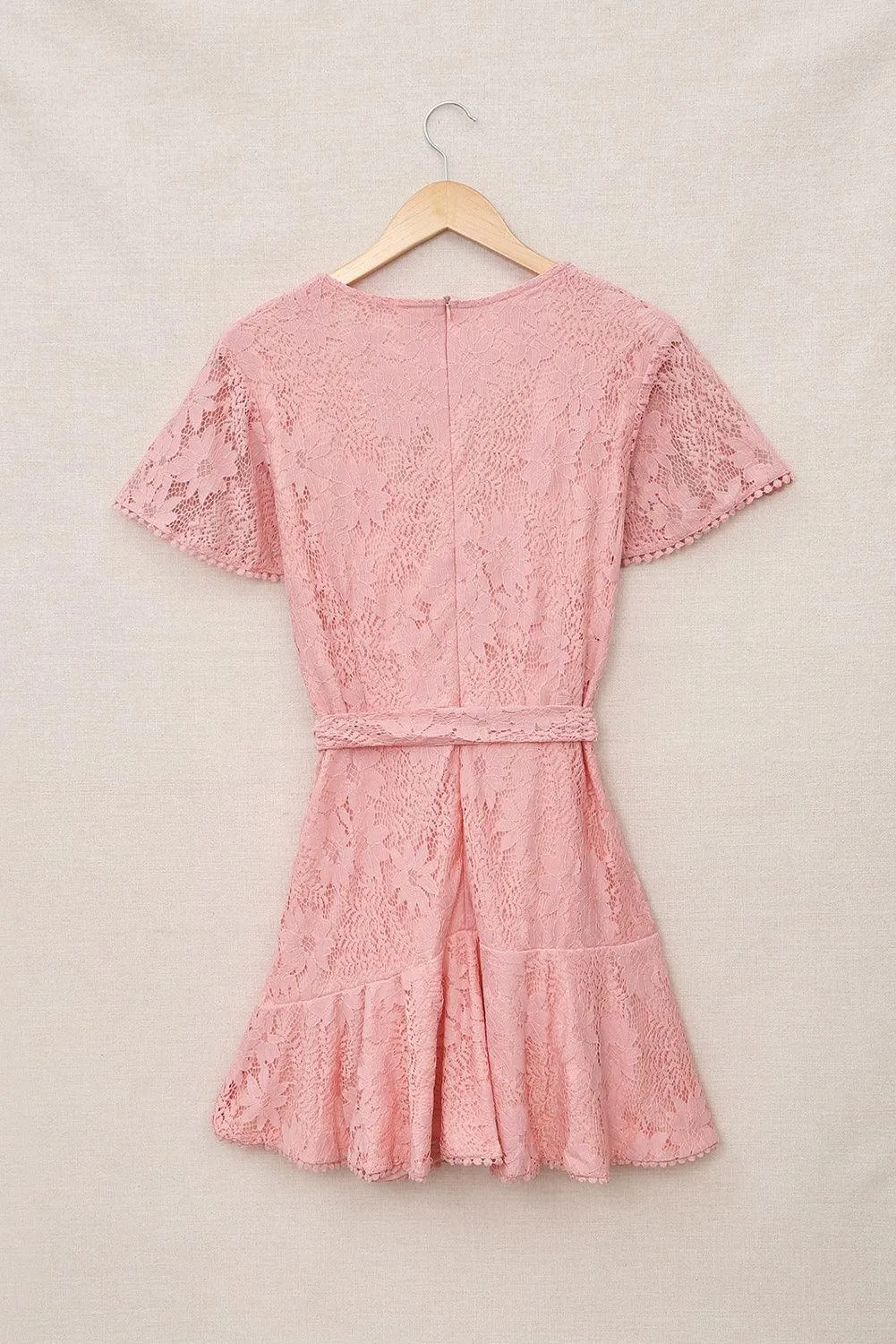 Flutter Sleeve Wrap V-Neck Floral Lace Dress