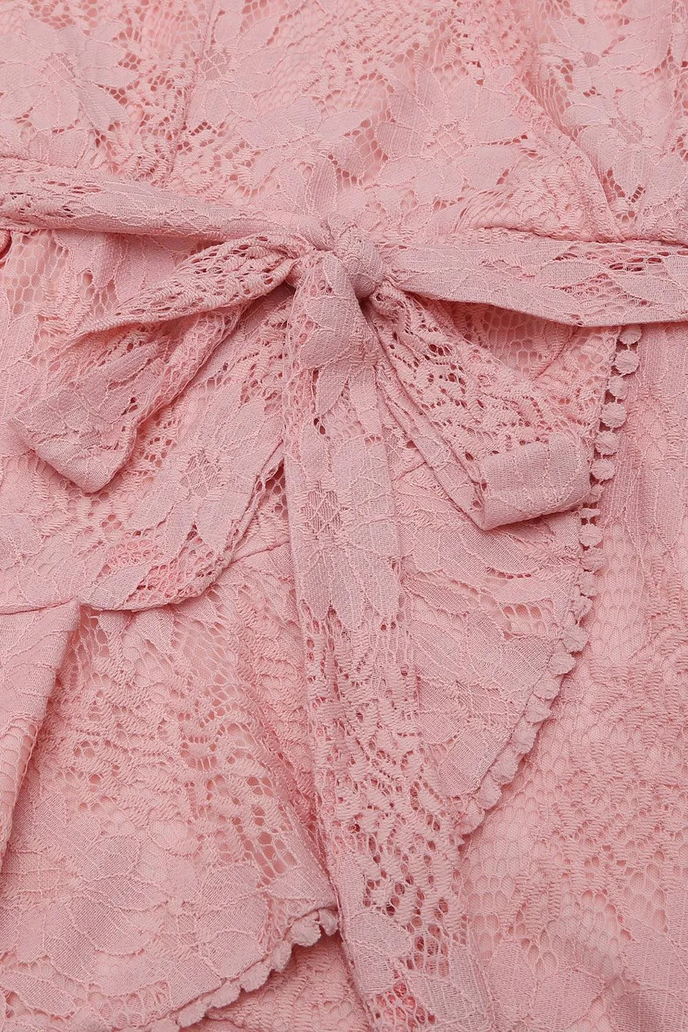 Flutter Sleeve Wrap V-Neck Floral Lace Dress