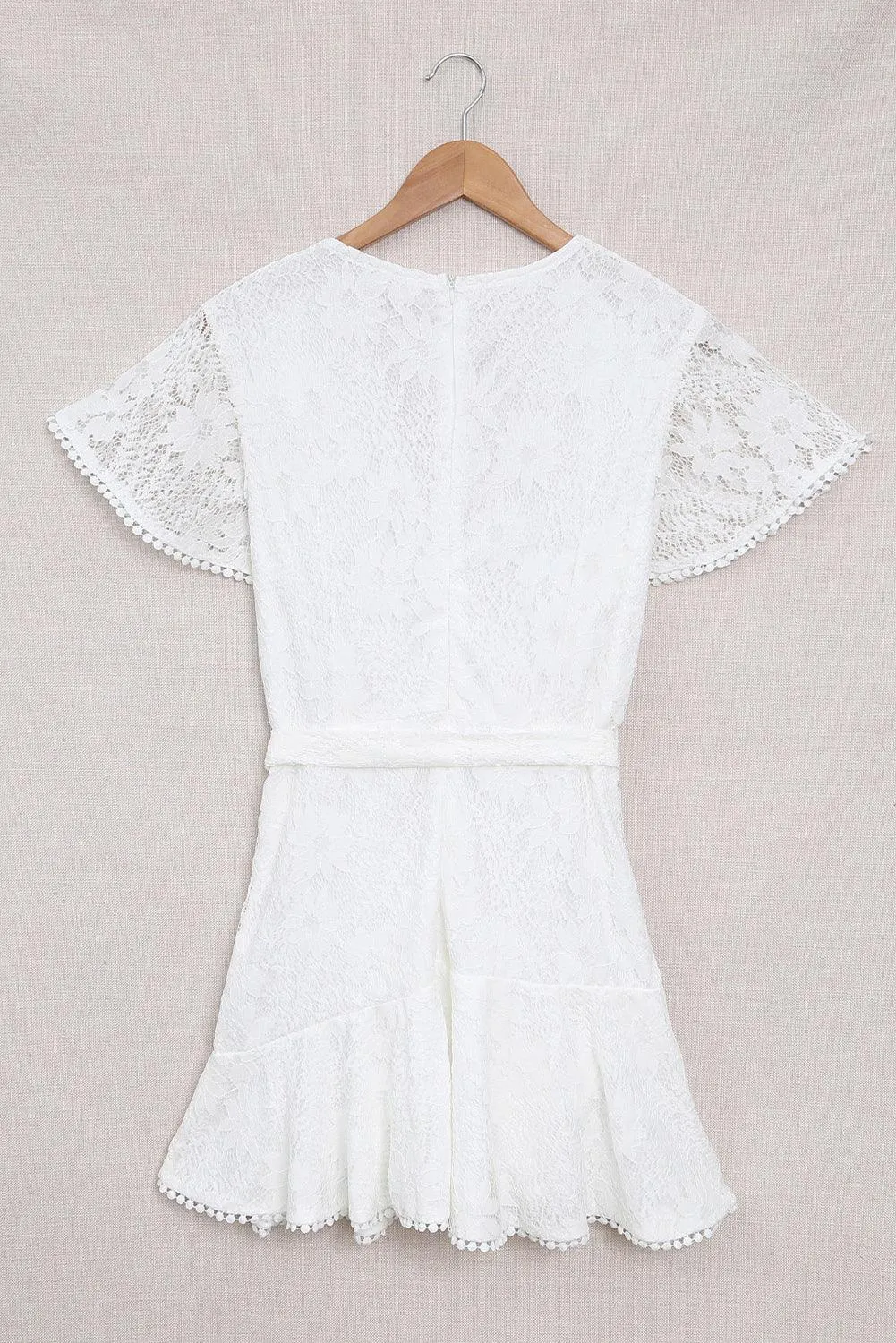 Flutter Sleeve Wrap V-Neck Floral Lace Dress
