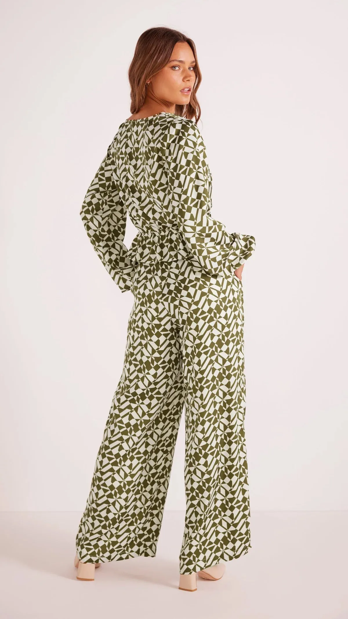 Flynn Wide Leg Pants - Cream/Green A FURTHER 15% OFF AUTOMATICALLY APPLIED AT CHECKOUT