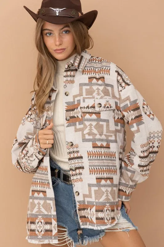 Frayed Aztec Western Shacked Jacket