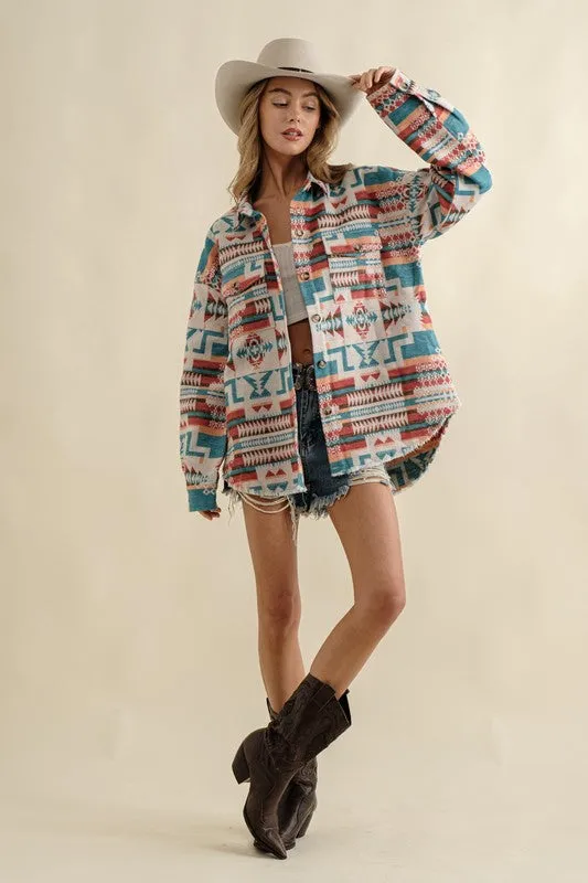 Frayed Aztec Western Shacked Jacket