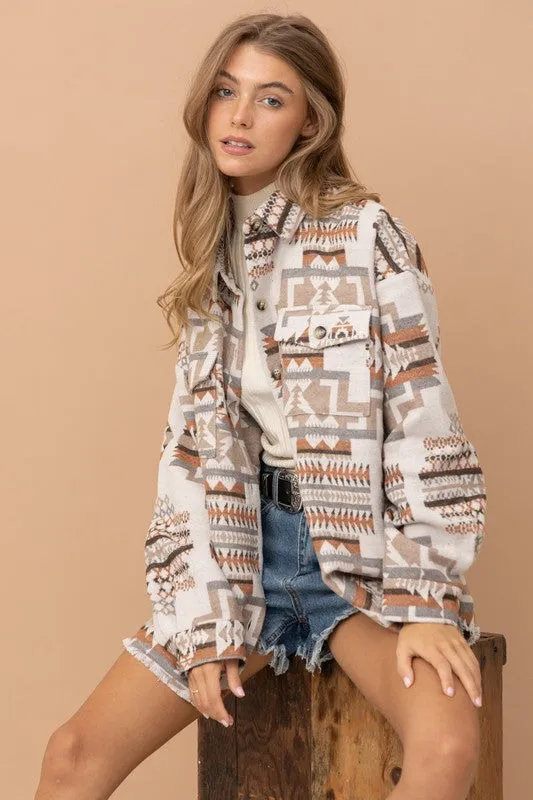 Frayed Aztec Western Shacked Jacket