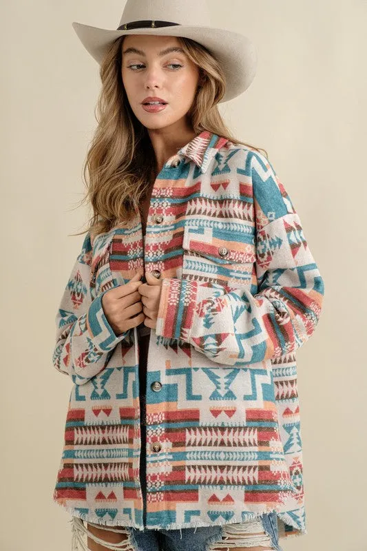 Frayed Aztec Western Shacked Jacket