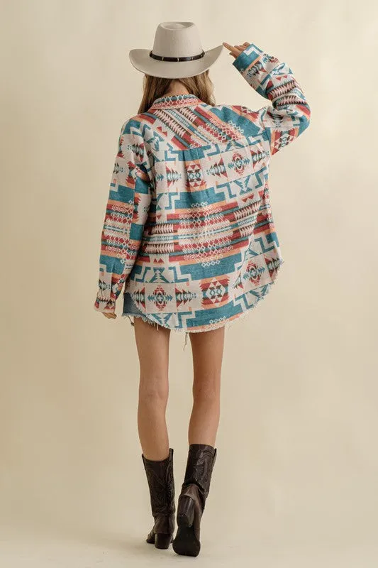 Frayed Aztec Western Shacked Jacket