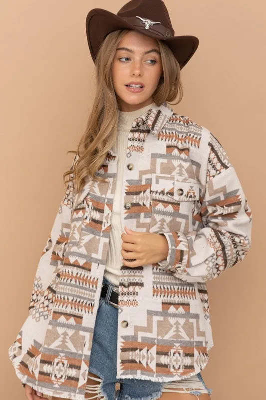 Frayed Aztec Western Shacked Jacket