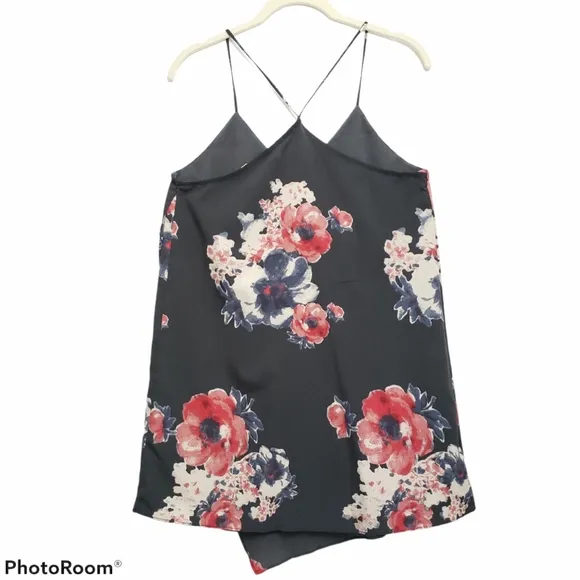 Free People Black Crepe Floral Faux Wrap Dress XSMALL