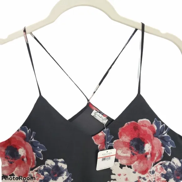 Free People Black Crepe Floral Faux Wrap Dress XSMALL