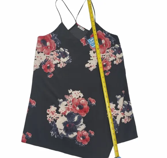 Free People Black Crepe Floral Faux Wrap Dress XSMALL