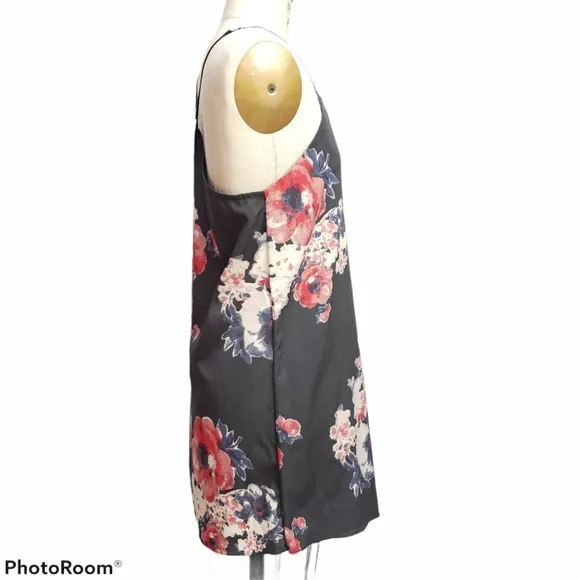 Free People Black Crepe Floral Faux Wrap Dress XSMALL