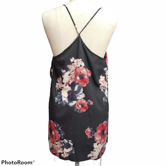 Free People Black Crepe Floral Faux Wrap Dress XSMALL