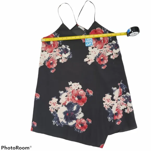 Free People Black Crepe Floral Faux Wrap Dress XSMALL