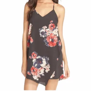 Free People Black Crepe Floral Faux Wrap Dress XSMALL