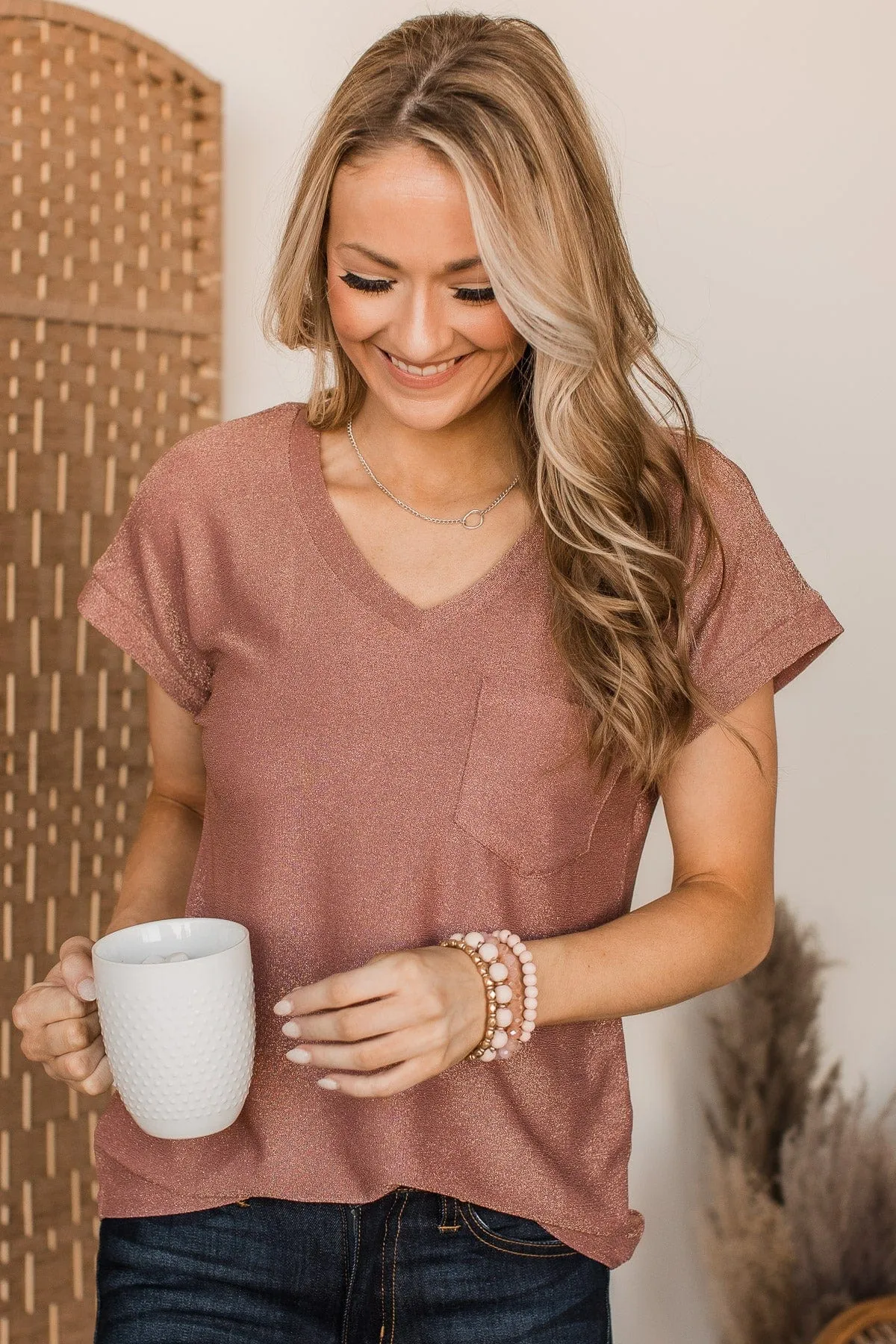 Free To Shine V-Neck Pocket Top- Pink