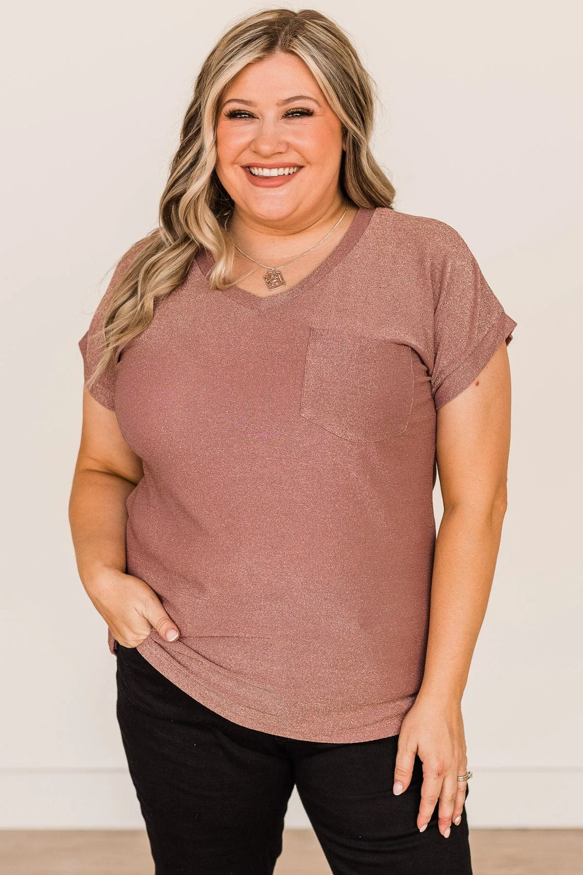 Free To Shine V-Neck Pocket Top- Pink