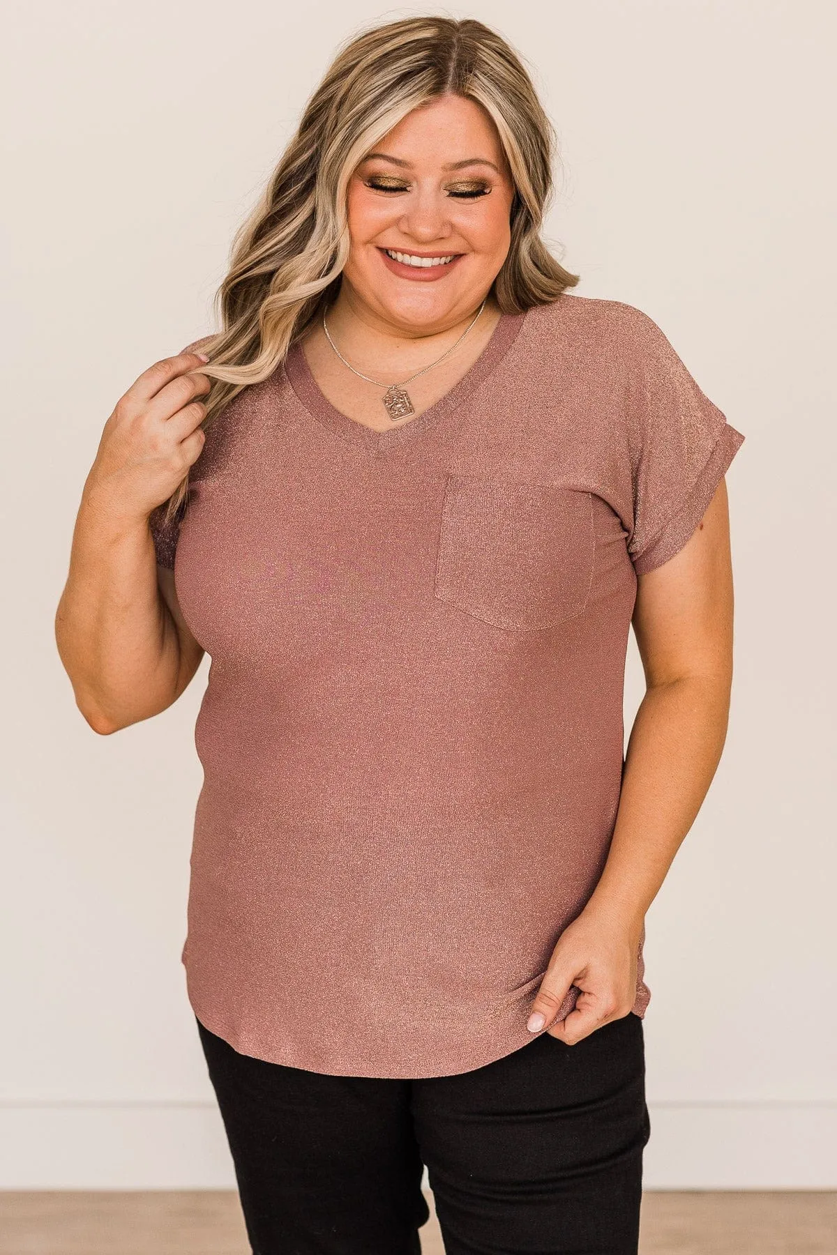 Free To Shine V-Neck Pocket Top- Pink