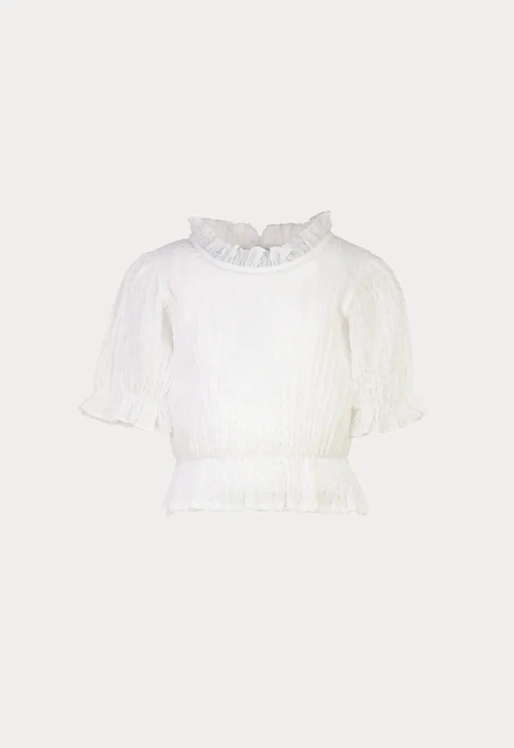 Frill Trim Smoking Puff Sleeves Blouse