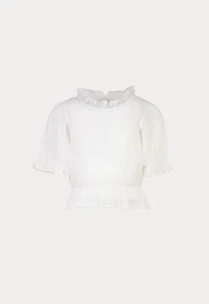 Frill Trim Smoking Puff Sleeves Blouse