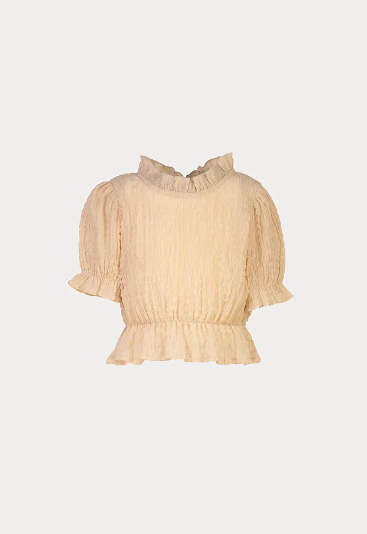 Frill Trim Smoking Puff Sleeves Blouse