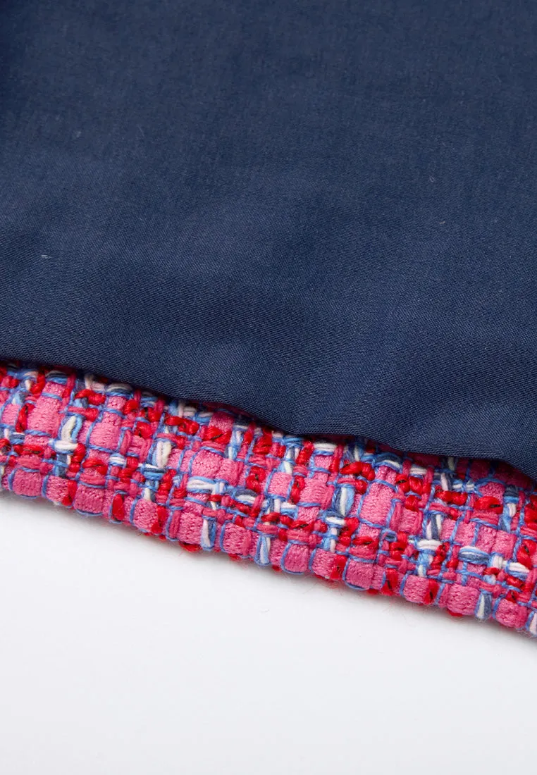 Fuchsia Embellished-trim Checked Mix-tweed Jacket
