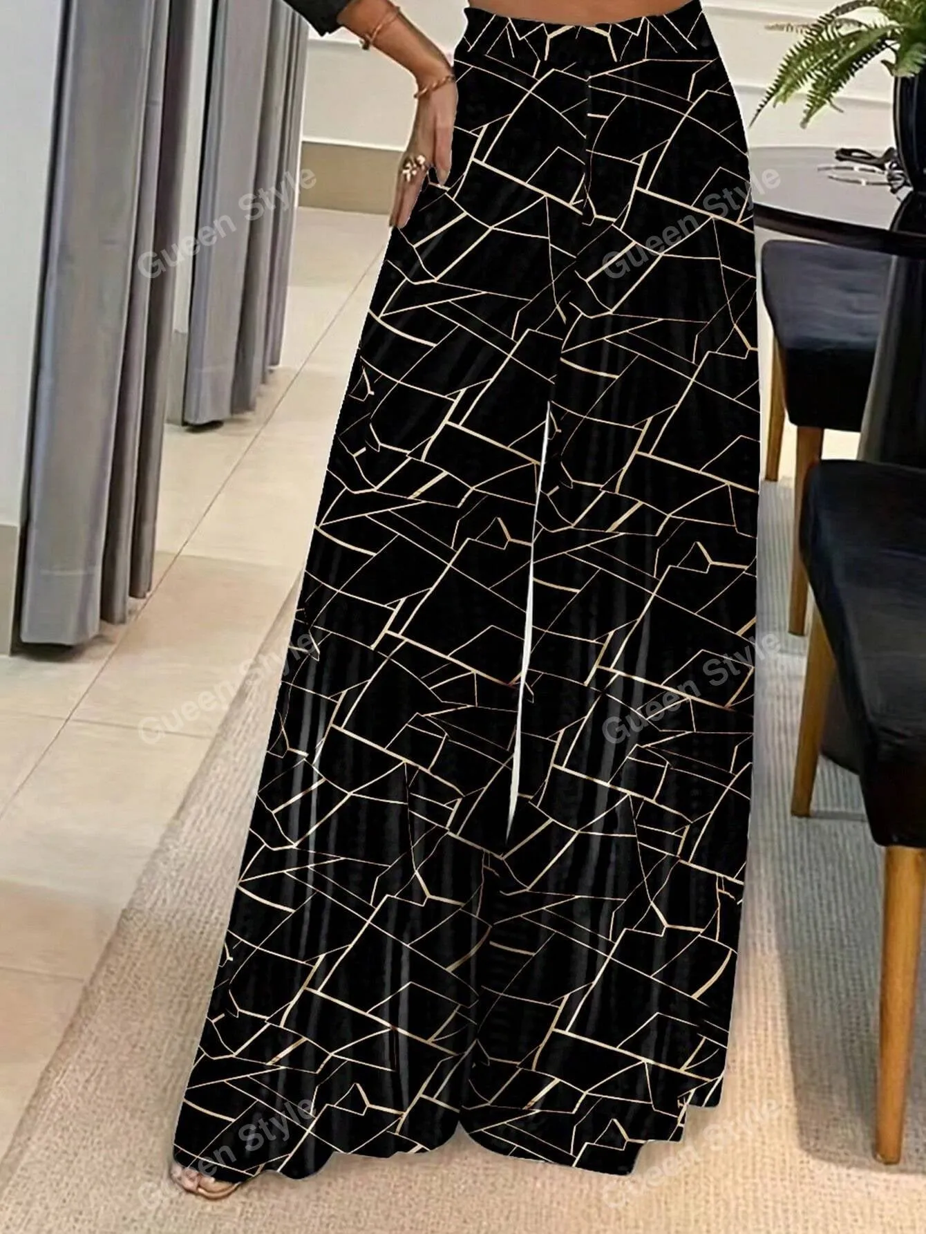 Geometric Print Loose Wide Leg Pants